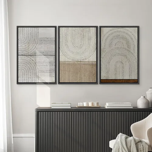 Miniatura 145 de SIGNWIN Lienzo enmarcado para pared, arte con pinceladas de flujo neutro en tonos beige abstractos, ilustraciones, arte moderno, decorativo