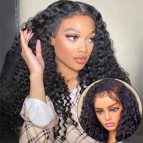 Miniatura 7 de Peluca de encaje frontal de 13 x 4 pulgadas, con bordes rizados, 4C, pelucas de cabello humano para mujeres negras, sin pegamento, encaje HD