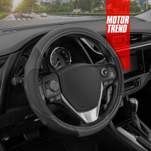 Miniatura 15 de Motor Trend GripDrive - Funda de cuero negro sintético para volante de automóvil, camión, camioneta, SUV, tamaño pequeño de 14 pulgadas, funda
