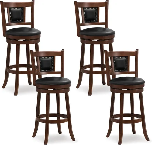 Miniatura 10 de Giantex Juego de 2 taburetes de bar giratorios de 25.5 pulgadas de altura de mostrador con respaldo ergonómico, asiento acolchado suave, patas