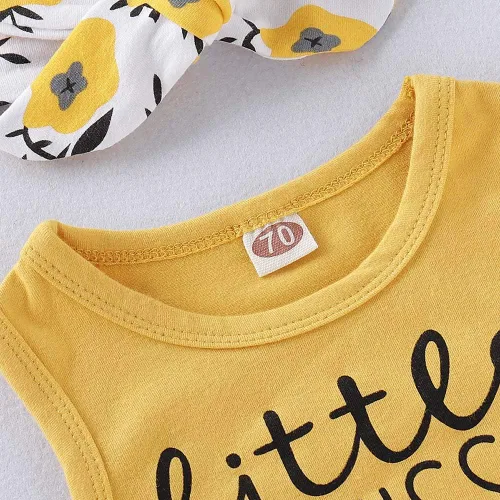 Miniatura 7 de PigMaMa Conjunto de ropa para bebé niña de 3 piezas, sin mangas, camiseta sin mangas, pantalón de flores, diadema