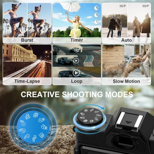 Miniatura 10 de Yatao Cámaras digitales para fotografía y vlogging, pantalla giratoria 6K 64MP, lente dual, micrófono para video, tarjeta TF de 64GB, cámara