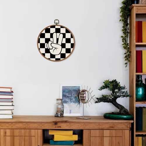 Miniatura 3 de KSDUT Arte retro para decoración de pared para el aula, arte de pared preppy a cuadros negros, marco de lienzo para colgar, letrero de paz