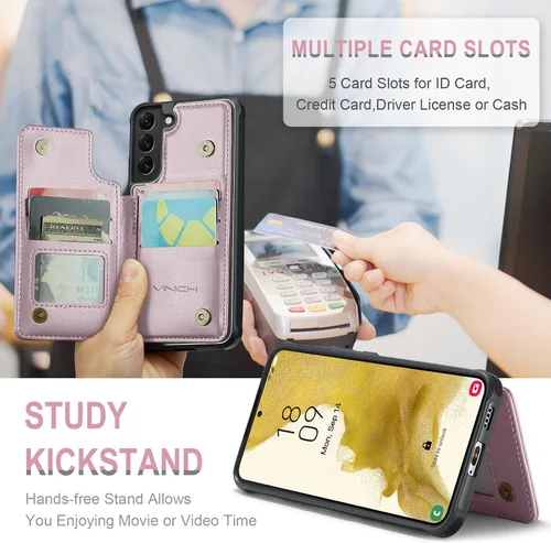 Miniatura 7 de Vinich Funda tipo cartera para Samsung Galaxy S22 Plus con tarjetero y ranuras de crédito con bloqueo RFID, función atril, a prueba de golpes