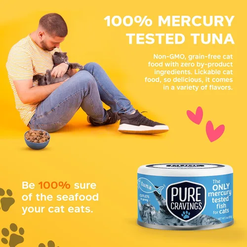 Miniatura 4 de Pure Cravings - Alimento húmedo para gatos en lata, filetes de atún en salsa, 100% probado sin mercurio, pescado húmedo en lata para gatos, sin