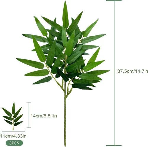 Miniatura 5 de 6 hojas de bambú artificiales de 14.7 hojas de bambú, ramas verdes sintéticas para arreglos florales, ramos de jarrón, decoración de boda, vegetación