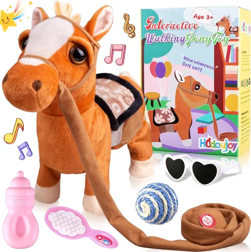 Miniatura 7 de HCdoujoy Poni Negro de Peluche Interactivo que Camina, Juguete de Poni que Canta y Baila, Musical, Realista, Juguete de Caballo de Peluche