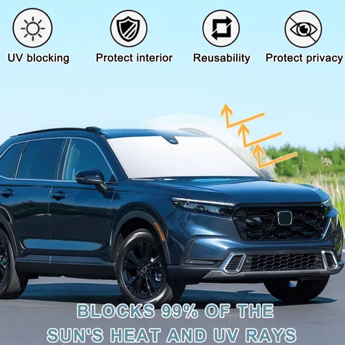 Miniatura 6 de Parasol para parabrisas para Honda CRV 2023 2024 2025 2026 Premium 310T de poliéster reflectante UV y bloqueador de calor, reduce la temperatura