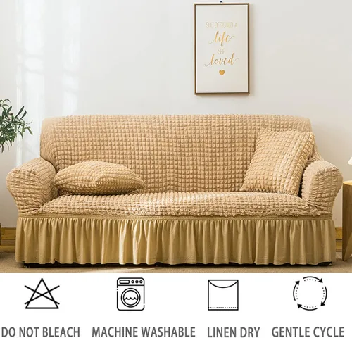 Miniatura 5 de Jeloris Funda Protectora Elástica para Sofá de Dos Plazas de Fácil Ajuste con Falda, Protector de Muebles Universal Duradero Lavable de Alta Beige