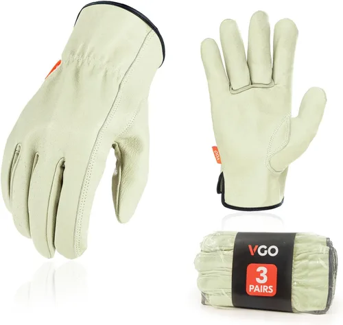 Miniatura 11 de Vgo... PA9501 - 1 par de guantes de trabajo de piel de cerdo para hombre, guantes de construcción (talla S, color cian claro, PA9501)