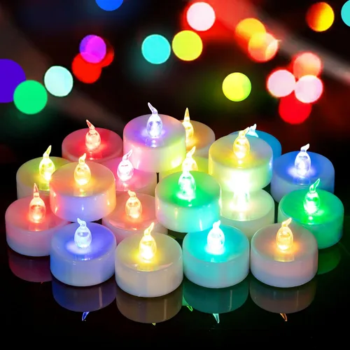 Miniatura 9 de 24 PCS Velas de Té que Cambian de Color Lentamente Operadas con Batería, Luces de Té Eléctricas Coloridas Parpadeantes sin Llama, Velas Votivas LED