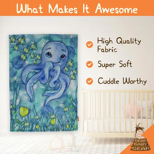 Miniatura 3 de Dear Baby Gear - Manta de bebé oceánico - Manta de doble capa con tema oceánico - Peluche suave para niñas y niños - Adorable pulpo con diseño