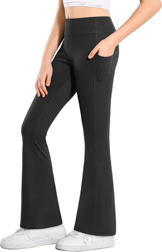 Stelle Leggings acampanados para niña con bolsillos, cintura alta, corte de bota, pantalones de yoga para danza, pantalones acampanados