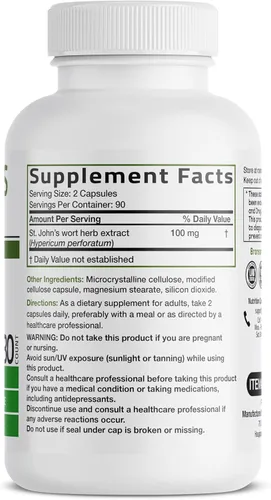 Miniatura 2 de Bronson Hierba de San Juan 700 mg por porción Hypericum Perforatum apoya un estado de ánimo positivo - Sin OMG, 180 cápsulas vegetarianas