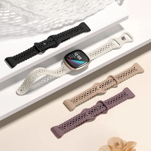 Miniatura 3 de Dirrelo Paquete de 4 bandas de encaje de silicona compatibles con bandas de Fitbit Sense/Bandas de Fitbit Versa 3 para mujer/Bandas de Fitbit Versa