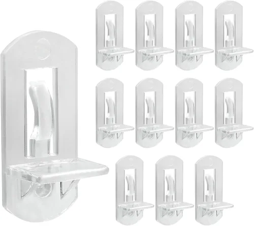 Miniatura 11 de Biaungdo 12 clavijas de plástico con bloqueo para estantes, pasadores transparentes de 0.197 in, clips autobloqueantes para estantes de gabinete