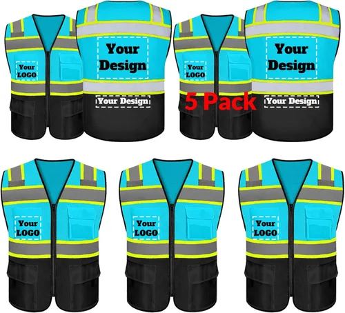Miniatura 30 de Chaleco de seguridad personalizable con logotipo con 5 bolsillos y cremallera reflectante de alta visibilidad clase 2 ropa de trabajo al aire libre