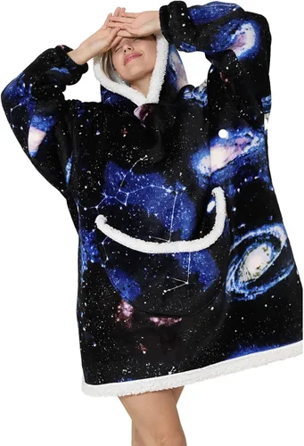 Miniatura 2 de Manta con capucha, sudadera de gran tamaño para adultos, mujeres y hombres, hecha de franela muy suave y cálida, con bolsillo y mangas