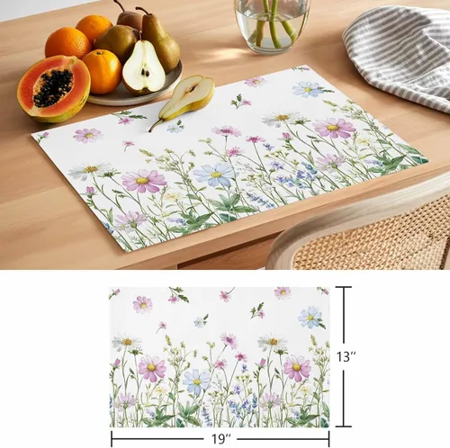 Miniatura 6 de Juego de 6 manteles individuales florales con flores de primavera, antideslizantes, lavables, coloridos manteles individuales de primavera para mesa