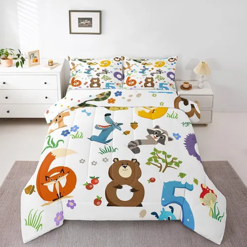 Miniatura 24 de Feelyou Juego de edredón de animales de zoológico, tamaño individual, juego de ropa de cama de animales de dibujos animados para niños, niñas