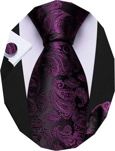 Miniatura 105 de Barry.Wang - Juego de corbata de seda para hombre, diseño de cachemira, pañuelo y gemelos de bolsillo