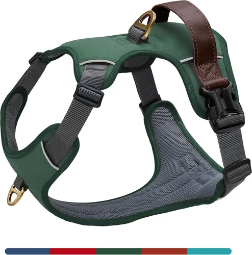 Miniatura 10 de Arnés para perro sin tirones de tamaño pequeño, elegante chaleco de piel sintética con asa de fácil control, clip frontal sin estrangulamiento con 2