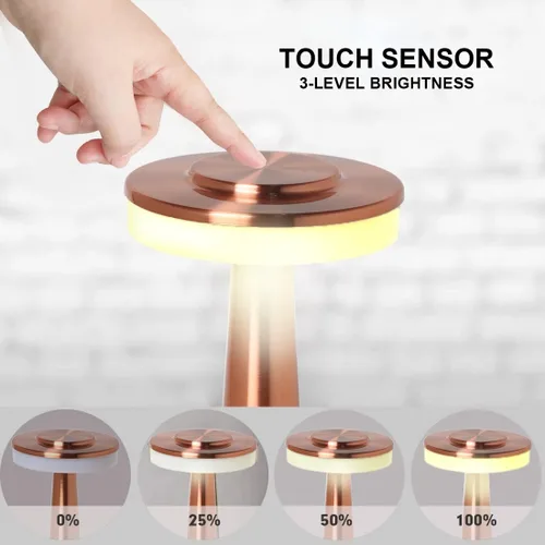 Miniatura 5 de Lámpara de escritorio inalámbrica portátil táctil, atenuación táctil de 3 velocidades, puerto de batería USB integrado, luz de noche de dormitorio