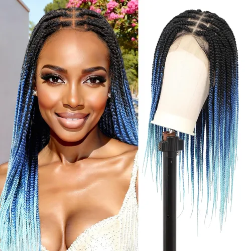 Miniatura 10 de Pelucas trenzadas de imitación sin nudos para mujer, peluca trenzada de encaje frontal, peluca trenzada con cabello de bebé, pelucas trenzadas