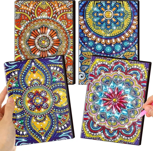 Ctosree Juego de 4 cuadernos de arte de diamantes para adultos, adolescentes, mandala, pintura de diamante, diarios forrados, 5D, puntos de gema 5D,