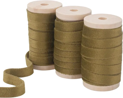 Miniatura 7 de Coowayze Cinta de terciopelo marrón de doble cara para árbol de Navidad, envoltura de regalo de 3/8 pulgadas x 15 yardas en 3 bobinas de madera