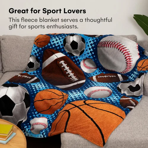 Miniatura 6 de Dawhud Direct Manta de forro polar deportivo para cama, 50x60 pulgadas, manta de forro polar para aficionados al deporte para adultos y niños - II