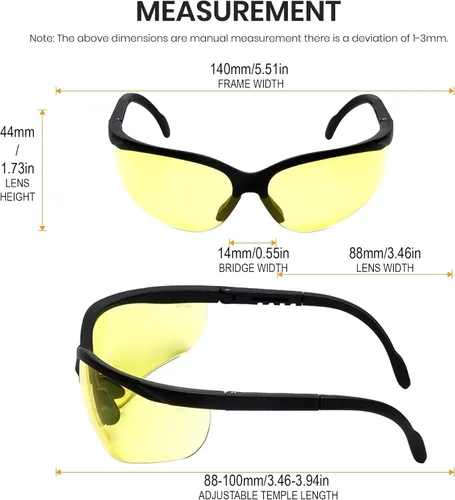 Miniatura 2 de Calabria ANSI Z87+S - Gafas de seguridad tintadas amarillas para hombres y mujeres, envolventes, antivaho, resistentes a los arañazos, protección