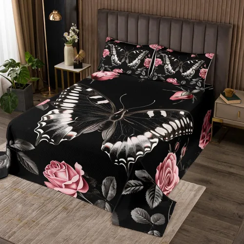 Miniatura 11 de Erosebridal Juego de colcha bohemia de mariposa y polilla de la muerte, colcha de luna estrellada de noche estrellada, juego de ropa de cama