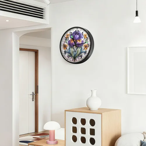 Miniatura 6 de Luminous Voice-Activated Clocks Non-Ticking Silent Battery Operated Small Analog Clock Retro Iris Flower Pattern 12 Inch Decorative for Kitchen