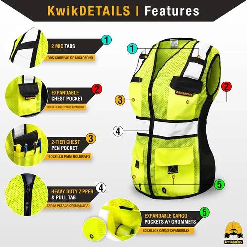 Miniatura 4 de KwikSafety (Charlotte, NC) RoadBOSS Econ & Chaleco de seguridad premium para mujer Amarillo