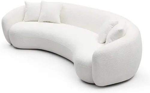 Miniatura 8 de WILLIAMSPACE Sofá curvado de 101 pulgadas, moderno sofá boucle tapizado de gran tamaño con 4 almohadas, sofá de peluche de 4 asientos para sala