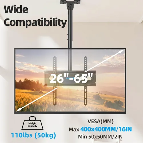 Miniatura 4 de USX STAR Soporte de techo para TV para televisores de 26-65 pulgadas, soporte de techo para TV con movimiento completo giratorio 360°, altura