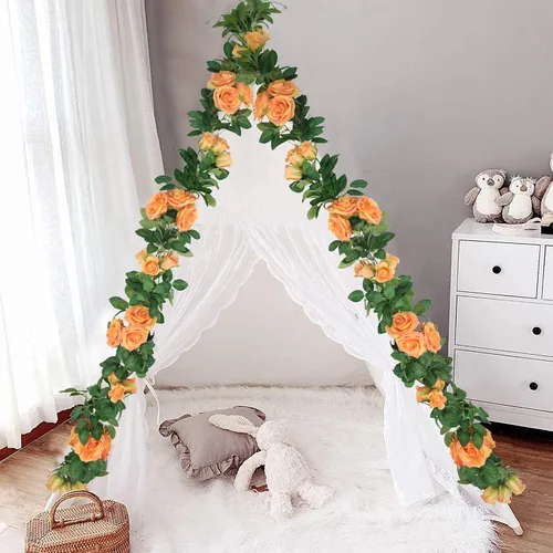 Miniatura 7 de U'Artlines Paquete de 3 guirnaldas florales de vid de color naranja artificiales en total de 19.5 pies, guirnalda de flores de seda de vid falsa