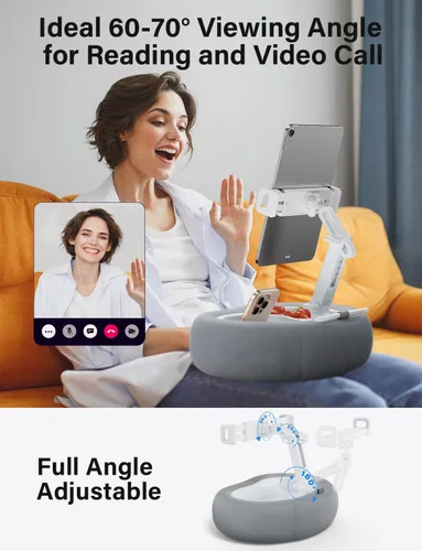 Miniatura 3 de TAZENI Soporte de almohada para tablet Kindle con 2 bandejas para teléfono de 4 a 13 pulgadas, soporte para teléfono / tableta/Kindle iPad soporte