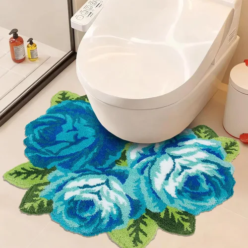 USTIDE Alfombra de baño en forma de U, antideslizante, gruesa, peluda, azul, rosa, absorbente, alfombra de baño, decoración de granja, alfombra de