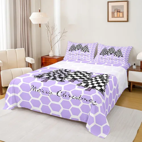 Miniatura 21 de Erosebridal Juego de ropa de cama individual con diseño de árbol de Navidad, muñeco de nieve, decoración de corona de Navidad, sábana bajera