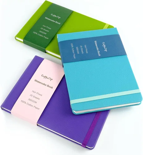 Miniatura 8 de CuppaClip Papel de acuarela de algodón prensado en caliente con bolsillo interior, cuaderno de bocetos de acuarela, diario como cuaderno de viaje
