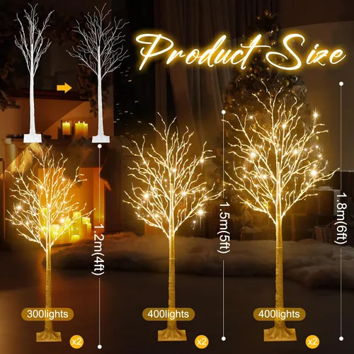 Miniatura 3 de Aurelema 6 piezas de árbol de abedul iluminado de 4 pies, 5 pies y 6 pies, 8 modos de Navidad, luces LED artificiales de color blanco cálido, árbol