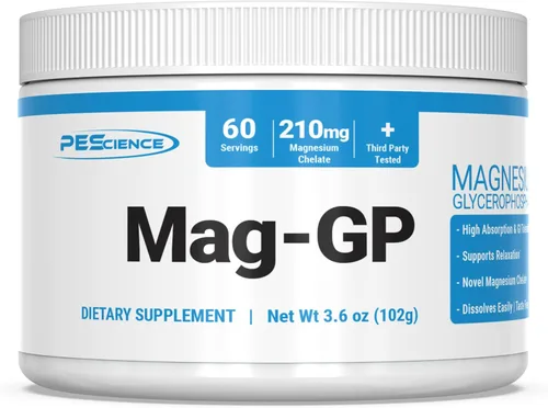 PEScience Mag-GP, polvo de quelato de glicerofosfato de magnesio, 60 porciones, alta absorción, sueño mejorado, calmante, alivio del estrés,