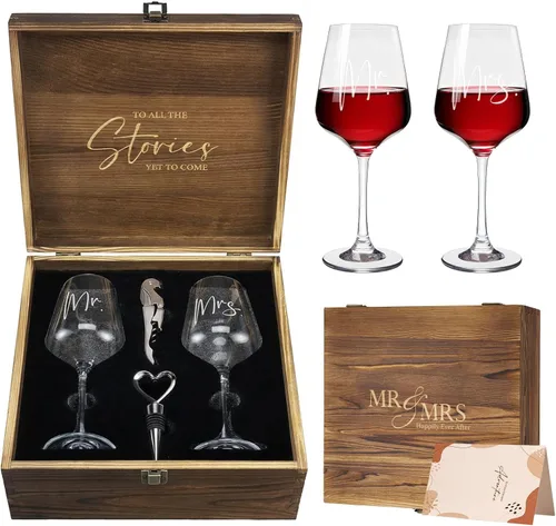 AW BRIDAL Copas de vino Mr and Mrs Regalos de boda para parejas 2026, regalo de compromiso para parejas recién comprometidas, regalos de despedida