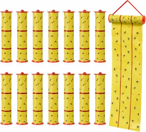 Miniatura 12 de Qualirey Trampas adhesivas gigantes para moscas, tiras de moscas de 30 pies para interiores y exteriores, cintas voladoras no tóxicas, mata