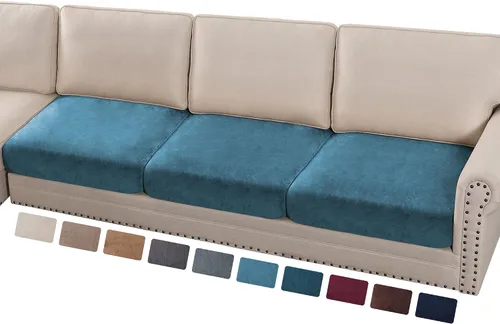 Miniatura 30 de PrinceDeco Funda marrón para muebles, 2 fundas de cojín elásticas de terciopelo para cojines individuales, aptas para mascotas, se mantiene en su