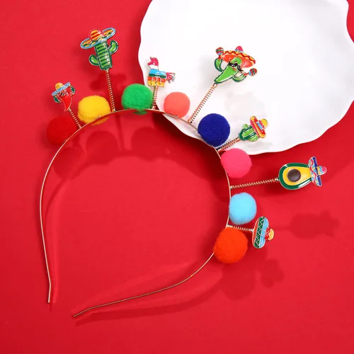Miniatura 3 de Cinco De Mayo Diademas Mexicana Fiesta Hairband Sombrero Chili Cactus Piñata Aro Pelo Aro Mexicano Decoración Fiesta Colorido