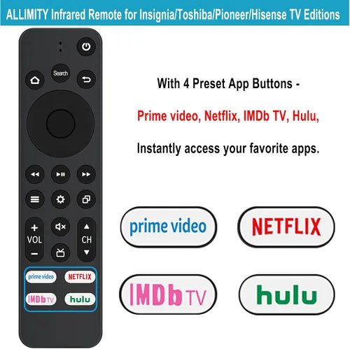 Miniatura 3 de Allimity CT-95018 CT-RC1US-21 CT-RC1CA-21 NS-RCFNA-21 CP-RC1NA-22 Remoto IR de repuesto compatible con Insignia/Toshiba/Pioneer/Hisense Smart TV