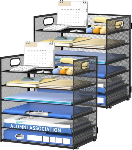Miniatura 13 de Daltack Organizador de papel de 6 niveles para escritorio, organizador de bandejas de papel para escritorios, organizadores de archivos de Negro
